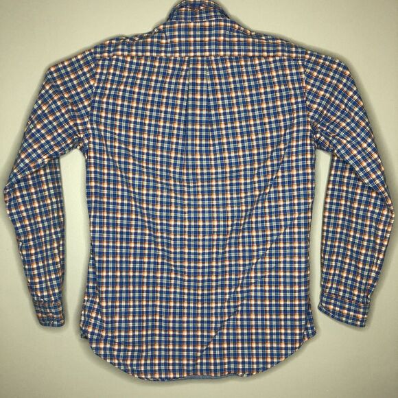 Ralph Lauren Mens Medium Blue Orange Plaid Button Down Long Sleeve Flannel Shirt - Picture 4 of 6